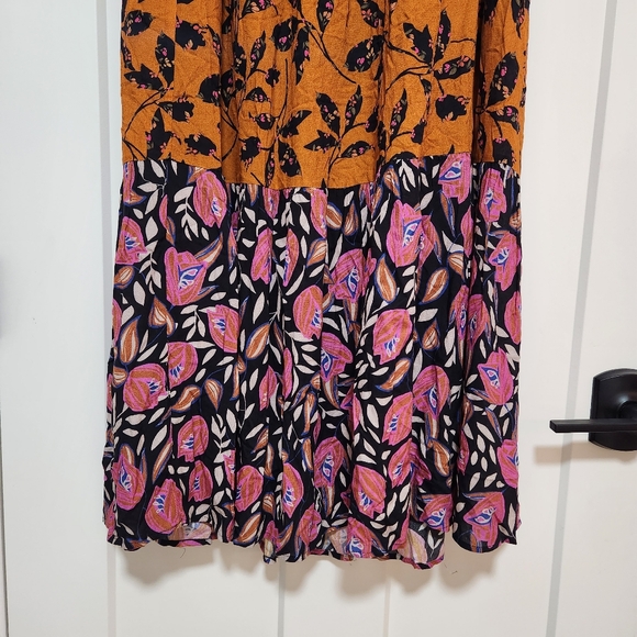 Daniel Rainn Maxi Skirt, Small, Black, Pink, Orange, Floral, Leaf Print, Boho - Picture 3 of 8